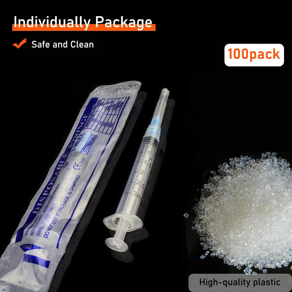 100 Pack 3ml/cc Disposable Luer Lock Lab Syringes with 23Ga 1.5 Inch Needle