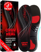 CRUVHEAL 220+ lbs Plantar Fasciitis High Arch Support Insoles Men Women - Orthotic Shoe Inserts - Boot Work Shoe Insole (L, Black)
