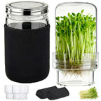 DWETG Sprouting Jar Kit, 2 Pack Wide Mouth Mason Jar Sprouter with Stainless Stee Screen Lids & Mess-Free Drip Covers Complete Indoor Microgreens Growing Kit Broccoli Alfalfa Gardening Gift