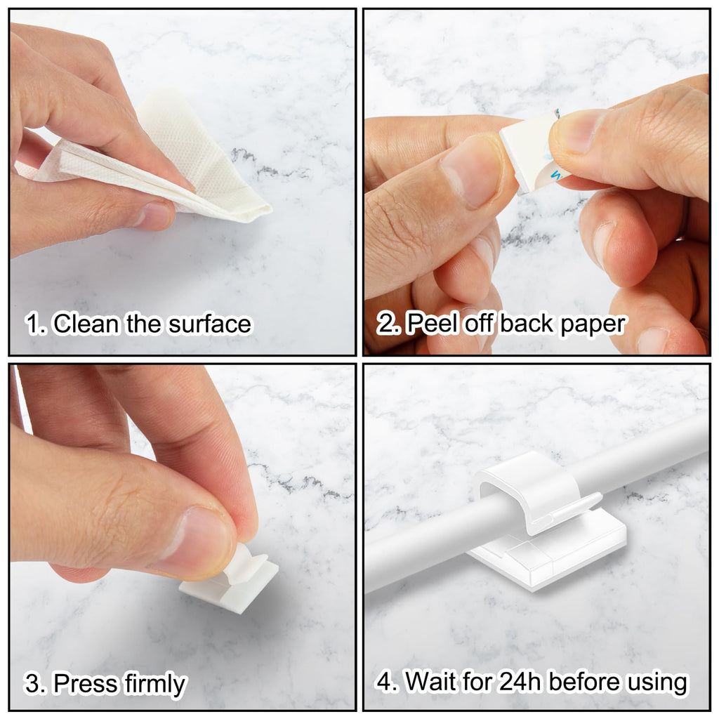 130 Pcs Cable Clips, Adhesive Cable Organizer Cord Holder Wire Clip Wire Management Self Adhesive Hooks Wire Holder for Office, Home(White, 130PCS-Large)