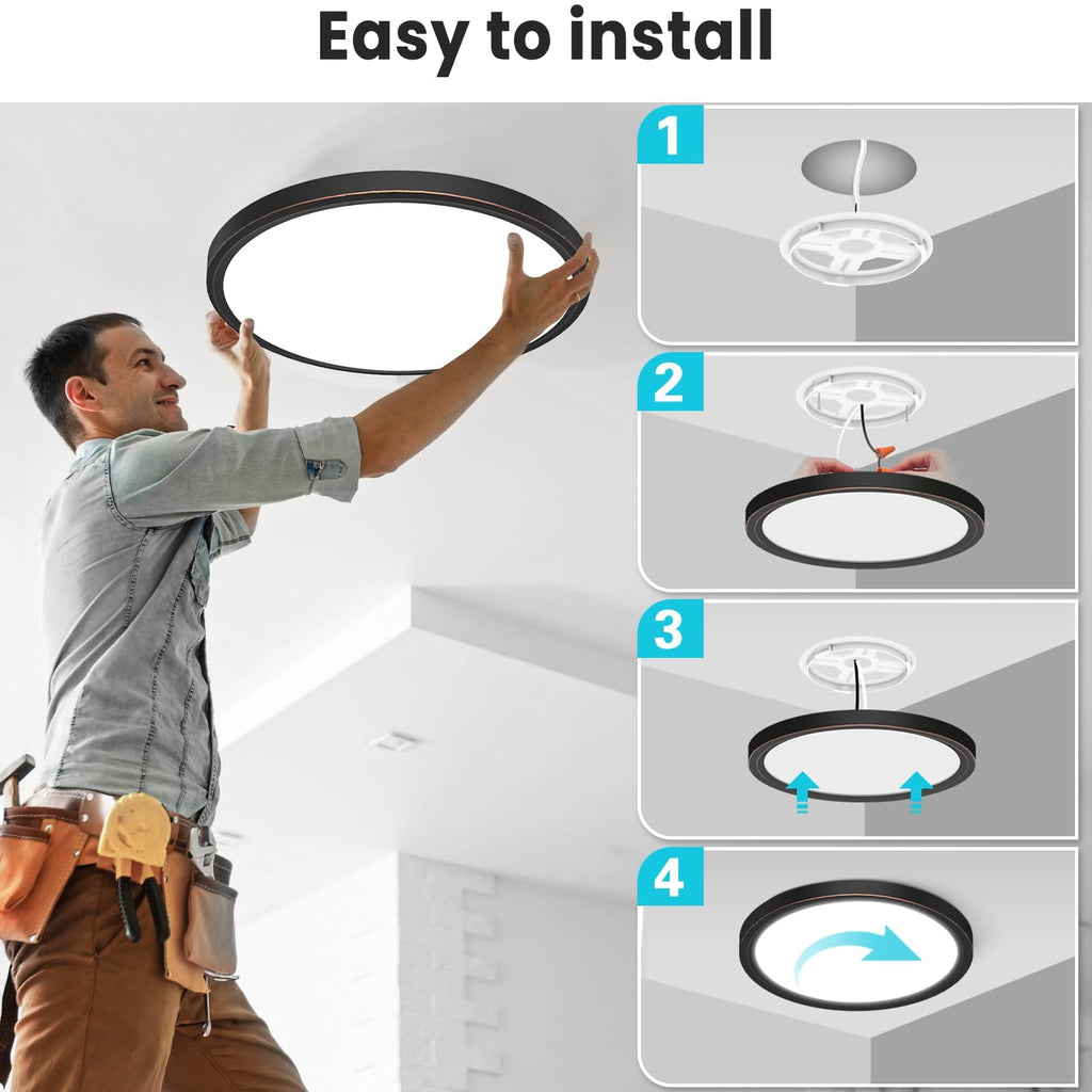 libtit 7 Inch Oil Rubbed Bronze Flush Mount Ceiling Light, 15W Ceiling Light Fixture,3000K/4000K/6500K Color Selectable,Ultra-Thin Round Ceiling Lighting Fixture for Bedroom Kitchen Pantry Basement