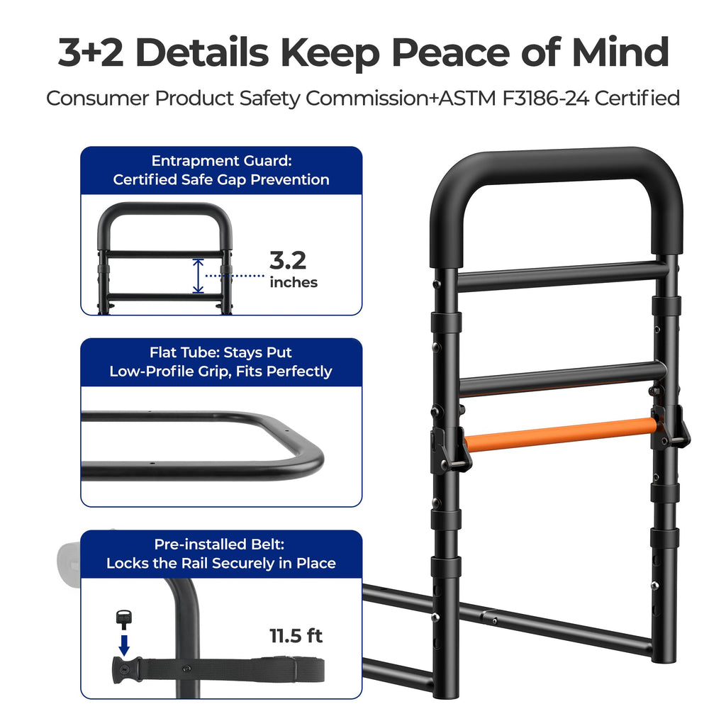 NIMOOD C1 Fold Bed Rails for Elderly Adults Safety - Foldable Bed Assist Rail with Adjustable Height, Tool-Free Folding, Sturdy up to 350 Lbs, Bed Cane Fits King Queen Twin Beds