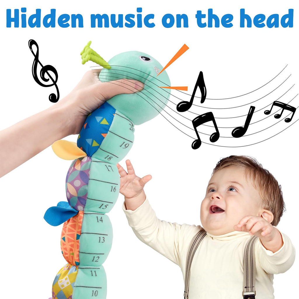 LIGHTDESIRE Baby Toys Musical Caterpillar,Infant Stuffed Animal Toy with Crinkle and Rattles,Soft Sensory Toys with Textures for Tummy Time Newborn Boys Girls 0 3 6 12 Months(Blue)