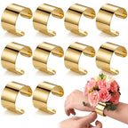 Liliaafar Gold 10 Pcs Corsage Wristlet Bracelet Bands for Women Cuff Bangle Bracelet Wrist Corsage DIY Wedding Wristband Wide Open Adjustable Accessory for Wedding Bridal Party Prom (Cuff)