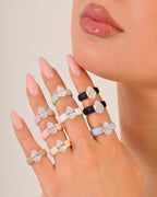 Rinfit Silicone Ring with Stone, Pear Cut CZ - Nude/RG, Size 7