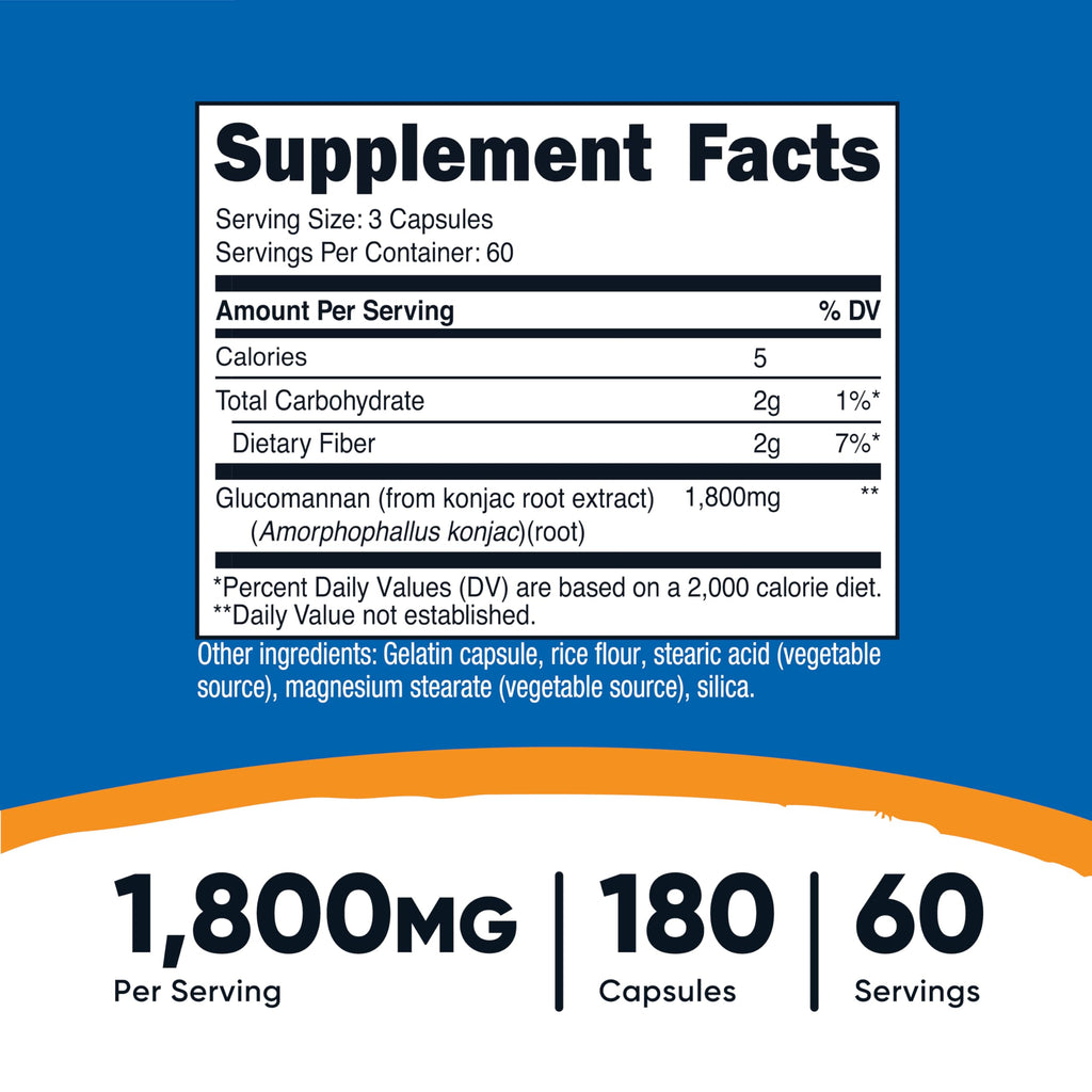 Nutricost Glucomannan 1,800mg Per Serving, 180 Capsules - Natural Fiber Source, Non-GMO, Gluten Free
