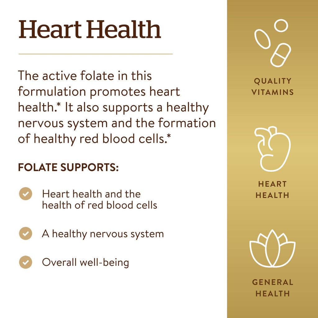 Solgar Folate 1000 mcg, 120 Tablets - 1000 mcg Bio-active Metafolin - Vegan, Gluten Free, Dairy Free, Kosher - 120 Servings