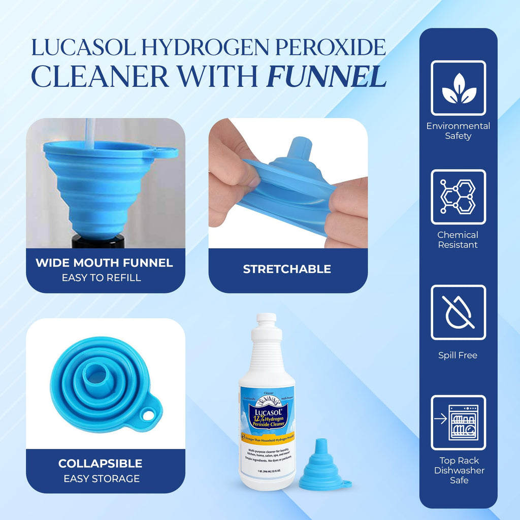 Lucasol Food Grade Hydrogen Peroxide 12% Percent & Funnel Combo - 1 Quart (32 Fl Oz)