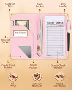 Slohif Server Book for Waitress Cute Serving Books with Zipper Pocket Accessories Leather Server Check Book Restaurant Waiter Server Booklet Organizer Ticket Book Holder