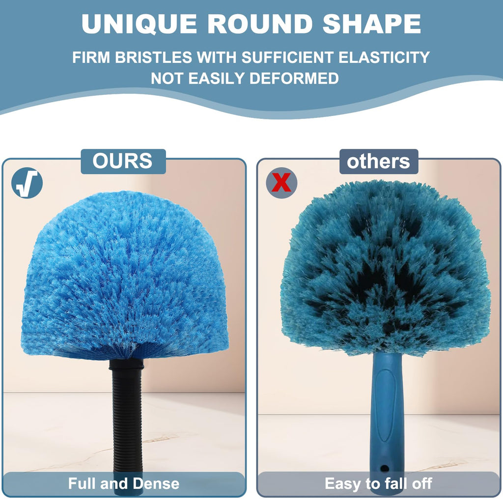 4 Pack Cobweb Duster Head Brush-Twist-On Spider Web Brush for Outdoor & Indoor Web Cleaning // Fits Standard Acme Threaded Poles // Cobweb Duster Brush Head Only-Blue