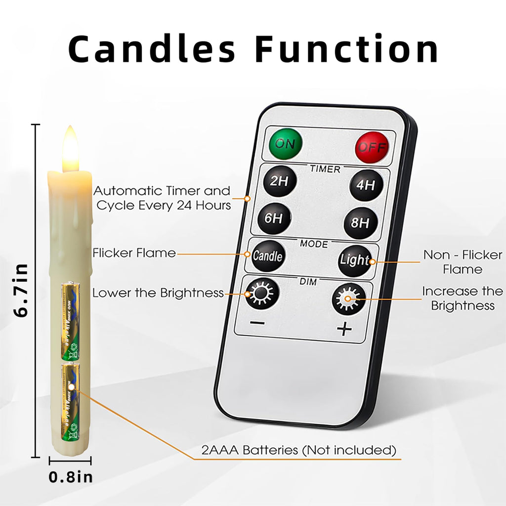 SUNGEGE Candle Battery Operated, 6.7 Inch, Ivory, Set of 6