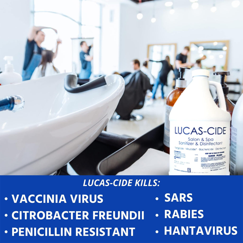 LUCAS-CIDE Salon and Spa Disinfectant Multipurpose Surface Sanitizer, Hospital Grade, EPA Disinfectant Cleaning Supplies Solution 128 Fl Oz - Blue