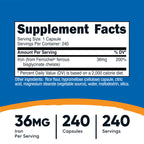Nutricost Chelated Iron, As Ferrochel, 36mg, 240 Capsules (2 Bottles)
