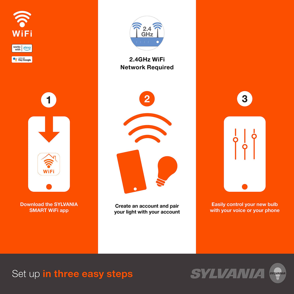SYLVANIA Wifi LED Smart Light Bulb, A19, 60W, Soft White, Compatible with Alexa and Google Home Only - 4 Pack (75672)