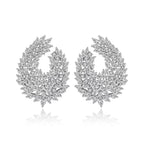 CWWZircons Luxury Cubic Zirconia Dangle Drop Big Earrings, Silver Plated, Clear Crystal Leaf Design, Wedding Bridal Party Statement Jewelry