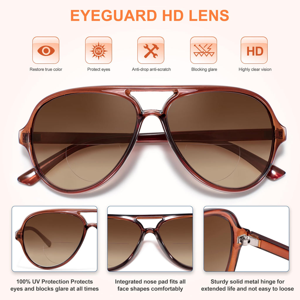 EYEGUARD 3 Pack Retro Aviator Bifocal Reading Sunglasses for Women Men UV400 Protection Classic Square Sun Readers 2.50