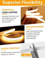 Lamomo COB LED Strip Lights Pro, 16.4Ft Warm White Dimmable Self-Adhesive Led Rope Light with Remote, Flexible Cuttable Waterproof 3000K Silicone Neon Tape Lights for Bedroom, Indoor, Outdoor,Cabinet