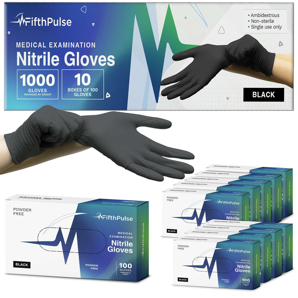 Black Nitrile Gloves Large, Case of 1000-3 Mil Disposable Rubber Gloves, Latex-Free, Powder-Free - Medical Exam Grade for Food Prep, Cleaning, Lab Use - Textured Grip - Click-Medical
