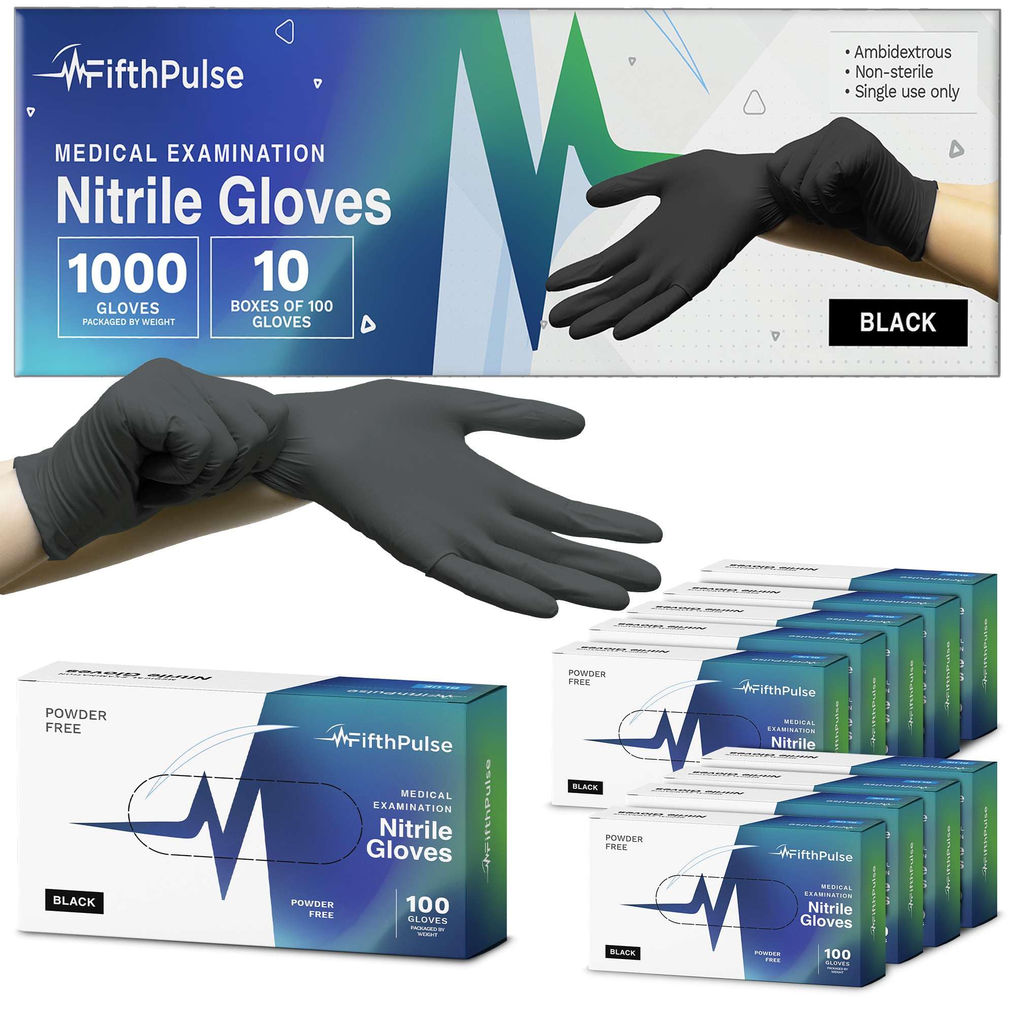 Black Nitrile Gloves Large, Case of 1000-3 Mil Disposable Rubber Gloves, Latex-Free, Powder-Free - Medical Exam Grade for Food Prep, Cleaning, Lab Use - Textured Grip - Click-Medical