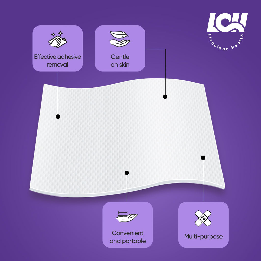 100 CT Adhesive Remover Wipes – Strong & Effective Skin Adhesive Remover – 2 Ply 2.56x1.18in (6.5x3cm) – Medical Adhesive Remover for Bandage, Tape, Dressings, and Ostomy Residue - By Livaclean Health