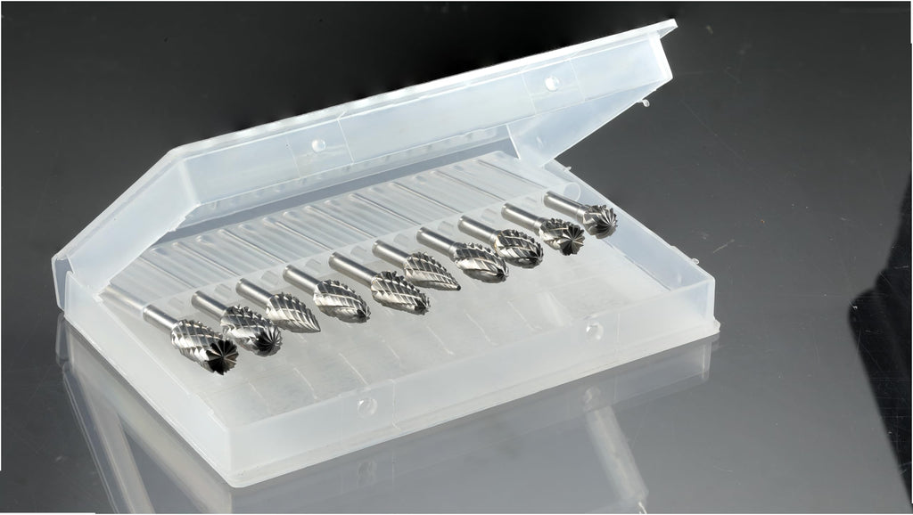 Sworker 10 Pcs Carbide Burr Set 1/8" Shank w/ 2 Collets Compatible with Dremel Bits Rotary Tools Attachment Kit Rasp Drill File Accessories Metal Wood Stone Steel Grinding Carving Cutting Polishing