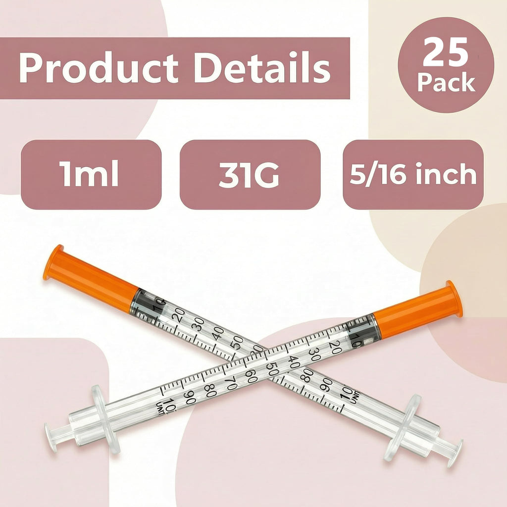 1ml 31G 5/16" (8mm) jeringas, Individually Wrapped, Pack of 25
