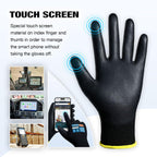 Work Gloves PU Coated for Men and Women, 60 Pairs Safety Work Gloves with Two Fingers Touchscreen, Breathable and Lightweight,Ideal for Light Warehouse, Manufacturing, Gardening, KG11P (S, Black)