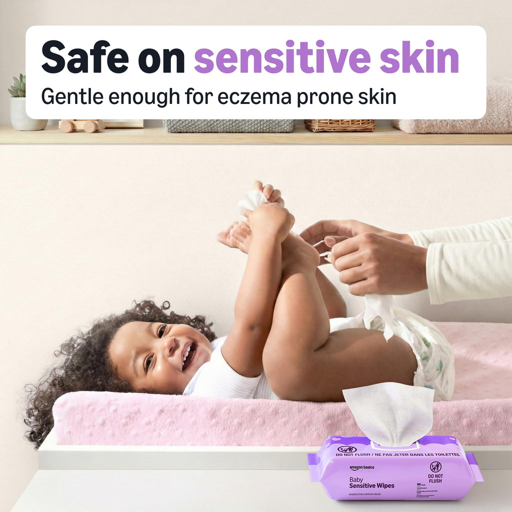 Amazon Basics Baby Wipes, Sensitive, 810 Count, Flip-Top Packs, Pack of 9 (Previously Amazon Elements)