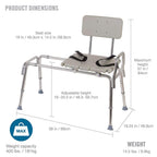 DMI Tub Transfer Bench and Shower Chair with Non Slip Aluminum Body, FSA Eligible, Adjustable Seat Height and Cut Out Access, Holds Weight up to 400 Lbs, Bath and Shower Safety, Transfer Bench