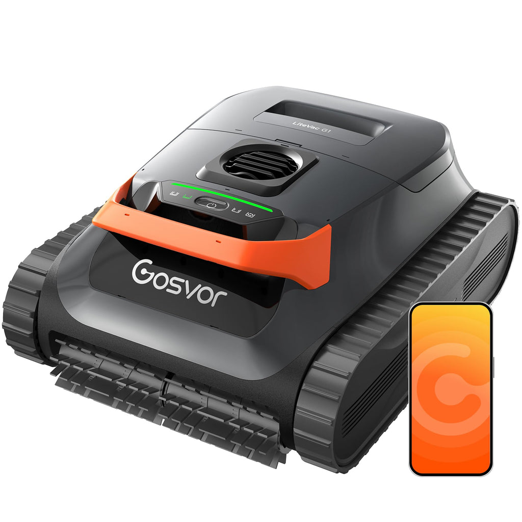 (2026 New) Gosvor Pool Vacuum LiteVac G1, Wall & Waterline & Platform Cleaning, 15.2 lbs Ultra-Lightweight, Up to 200-Min Runtime, Double Filtration, Smart Navigation & App, For Pools up to 2153 sq.ft