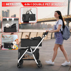 BETSOCCI Double Dog Stroller with 2 Detachable Carrier, Portable Pet Stroller for Small Dogs & Cats Folding Lightweight Puppy Travel Carriage, 4 Wheels, Black