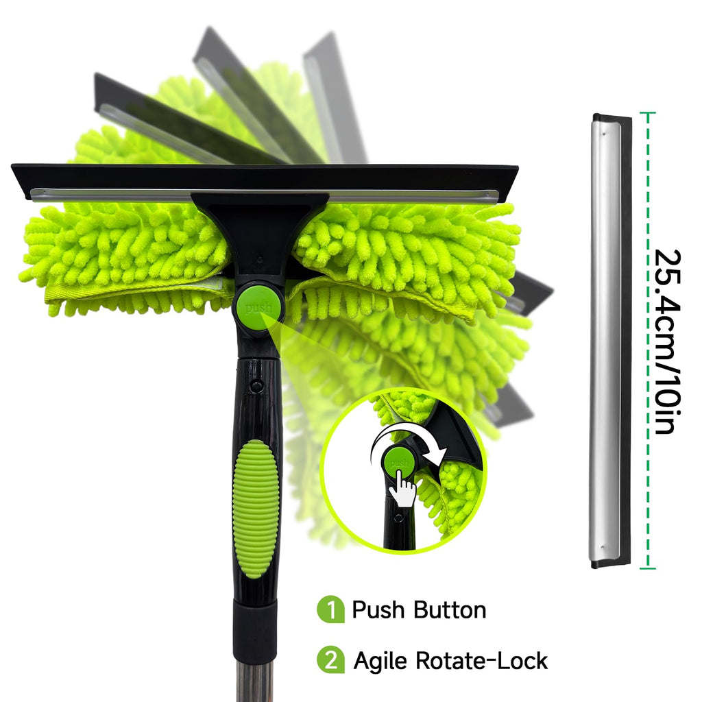 LILISPAI 67'' Window Squeegee Cleaner Tool with Extension Pole, 2-in-1 Squeegee for Window Cleaning Kit with Scrubber and Rotating Head, 2 Blade 2 Scrubber for Indoor & Outdoor High Windows