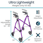 Vive Mobility Lightweight Walker for Seniors - Narrow, Folding Walker w/Wheels for Small & Tight Spaces - Light Weight for Balance, Compact Doorways, Foldable - Portable & Collapsible for Travel