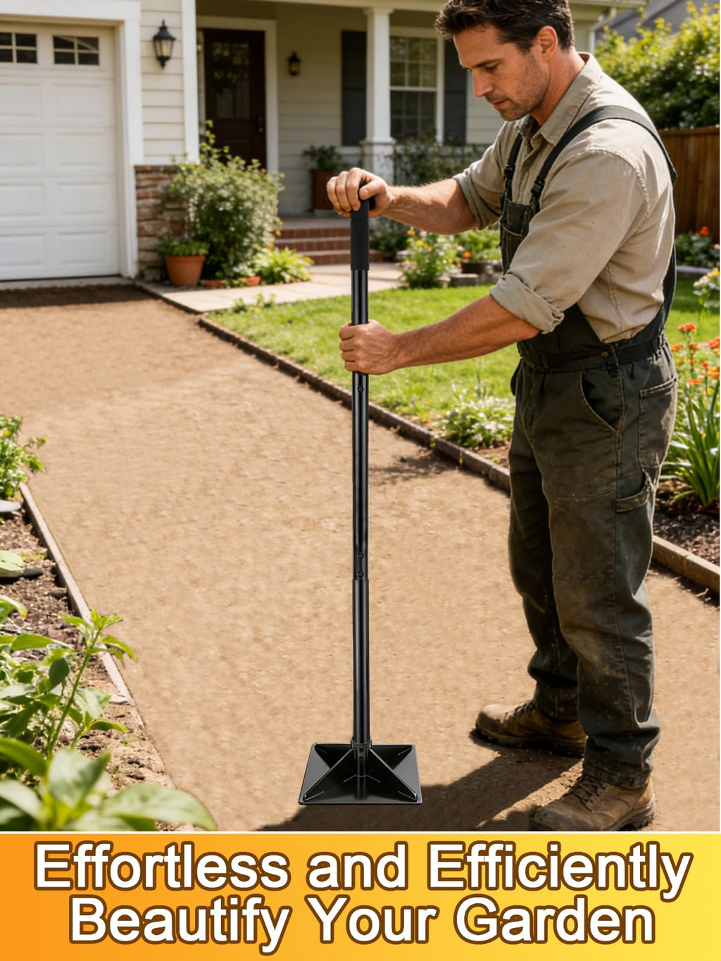 Upgraded 0.12 Psi Compaction Pressure Effortless Heavy-Duty 10"x10" Steel Tamper - Ergonomic Soil Tamper Tool with 48" Handle, Garden Landscaping Hand Tools for Ground & Gravel Leveling Dirt Compactor