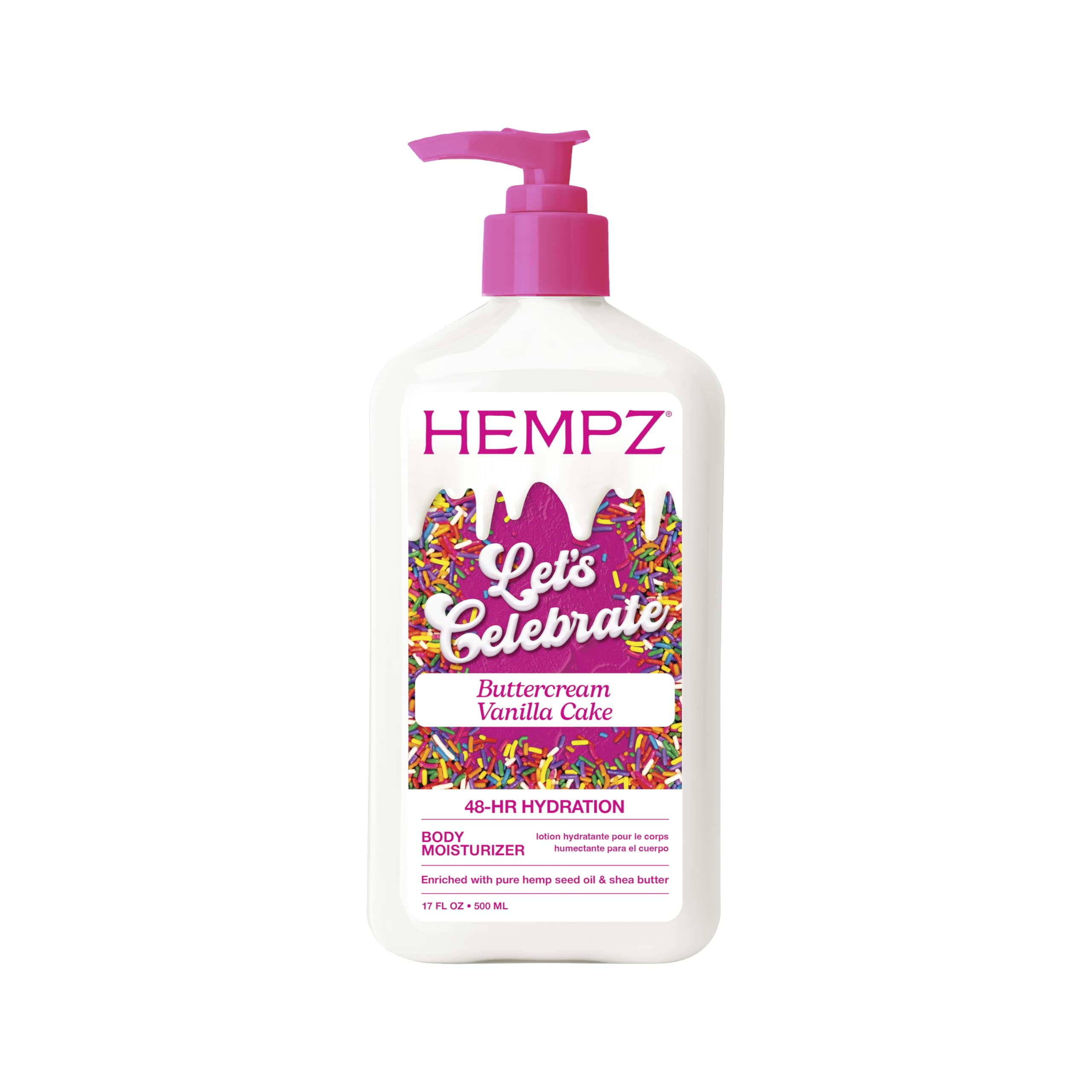 Hempz Body Lotion - Buttercream Vanilla Cake Celebration - Limited Edition Daily Moisturizing Cream, Shea Butter, Aloe - Skin Care Products, Hemp Seed Oil - 17 Oz