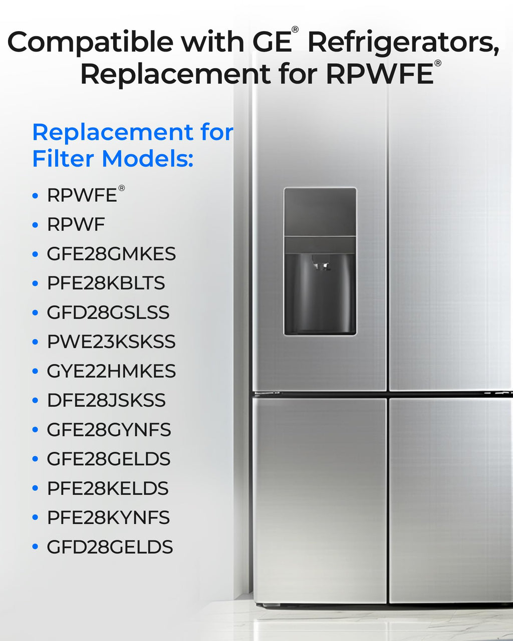 Waterdrop WD-F19C Replacement for GE® RPWFE®, RPWF (with CHIP) Refrigerator Water Filter, Compatible with GFE28GBLTS, GFE28GGKBB, GFE28GSKSS, PFE28KSKSS, PFE28KMKES, 2 Pack (Packaging May Vary)