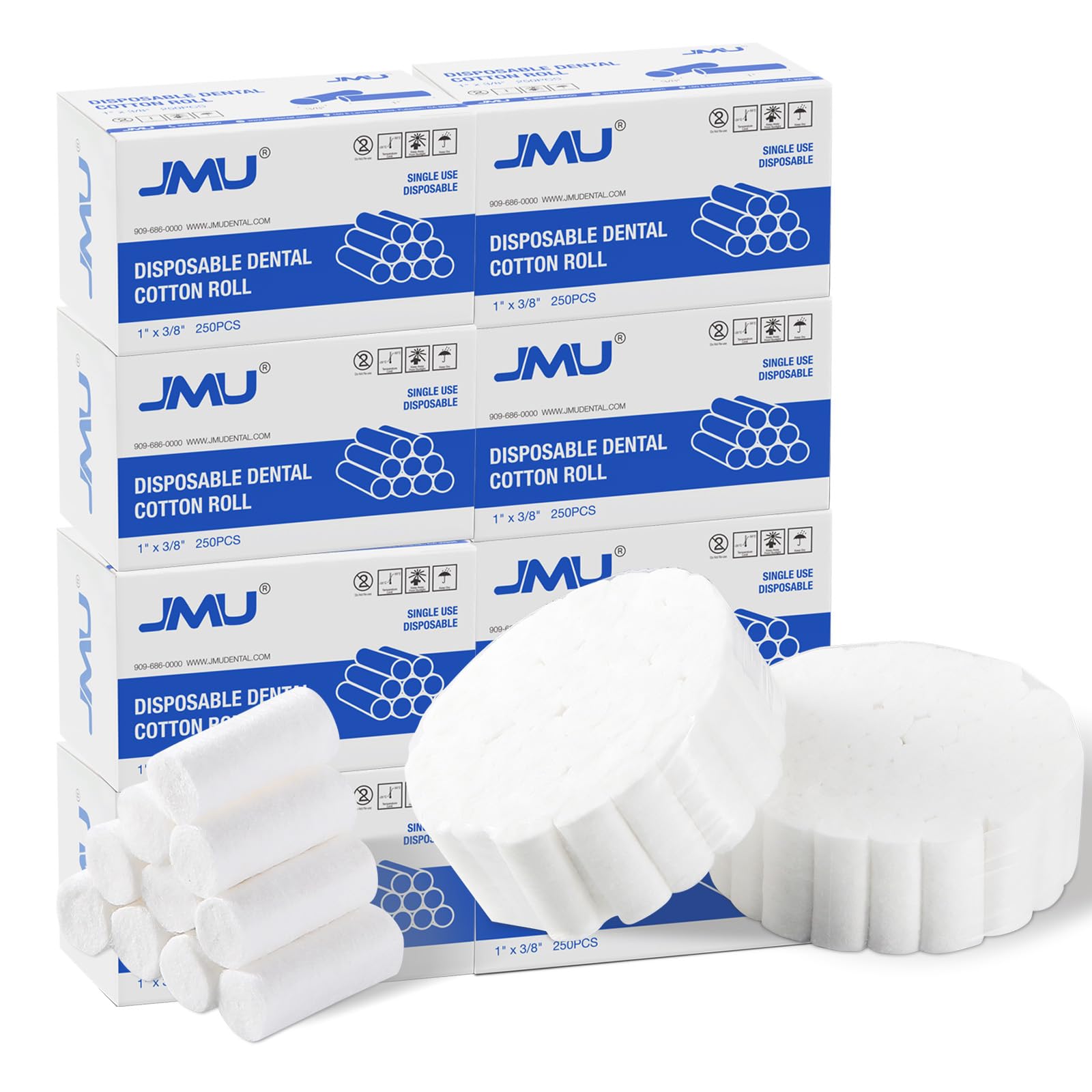 JMU 2000Pcs Dental Cotton Rolls, 1'' Non-Sterile Nosebleed Plugs, Nosebleed Stopper for Kids or Adults, High Absorbent Cotton Rolls, 8 Boxes of 250PCS