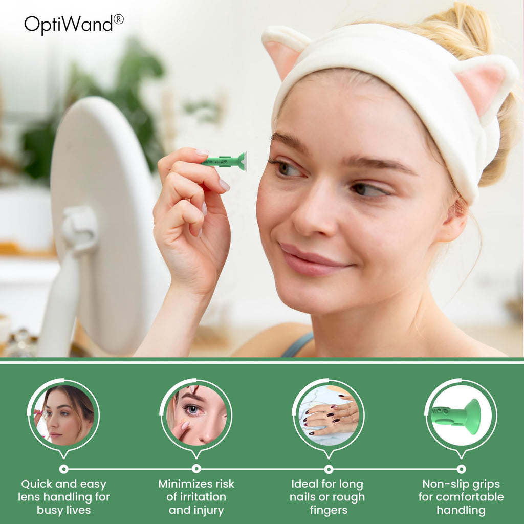 OptiWand 3 Pack Small Soft Contact Lens Removal & Insertion Tool - Silicone Rubber Soft Lens Applicator & Remover Device with Pincher End & Finger Grips - Safe & Easy on Eyes, Travel Size 1.75"