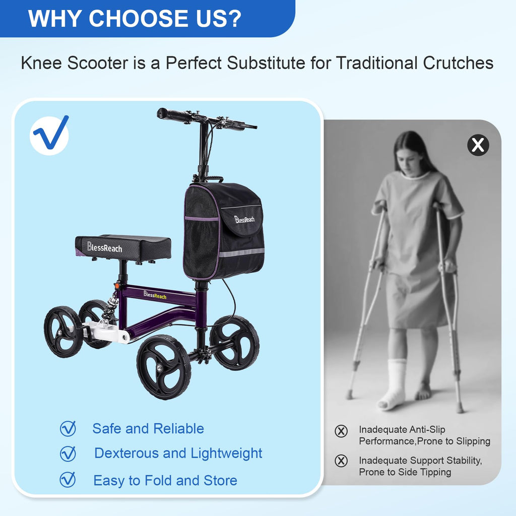 Economy Knee Scooter, Steerable Knee Walker, Foldable Knee Scooters for Foot Injuries Adult Best Crutches Alternative (Purple)