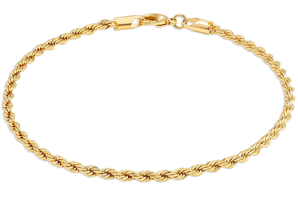 Barzel 18K Gold Plated Braided Rope Anklet for Women, 2.7 MM thick, 10 Inches long - Made In Brazil