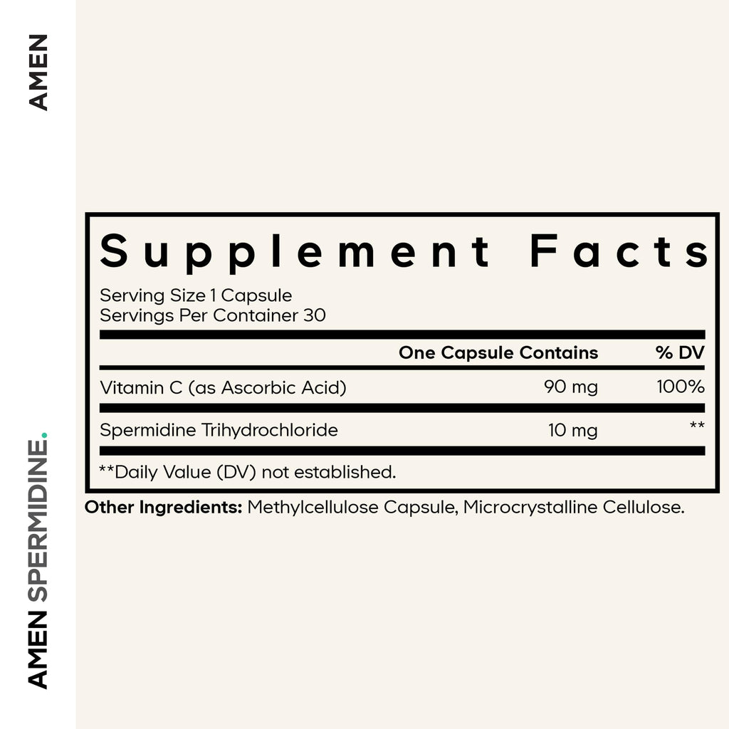 Amen Spermidine, Trihydrochloride, Vitamin C, Vegan, 30 Capsules