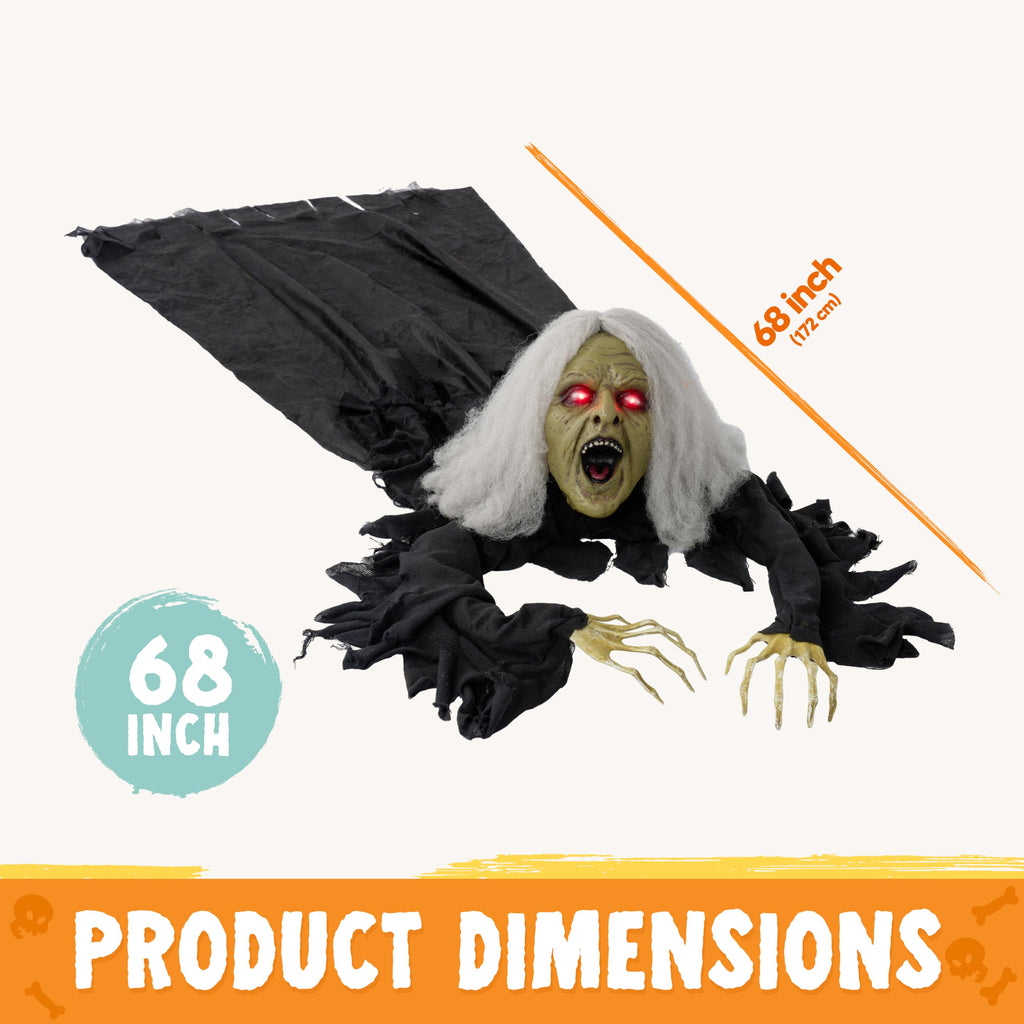 JOYIN Zombie Halloween Decoration Outdoor Witch Groundbreaker Halloween Graveyard Decor Outside, Scary Zombie Props with Sound Effect & Lighted Eyes for Haunted House, Lawn Yard Decorations