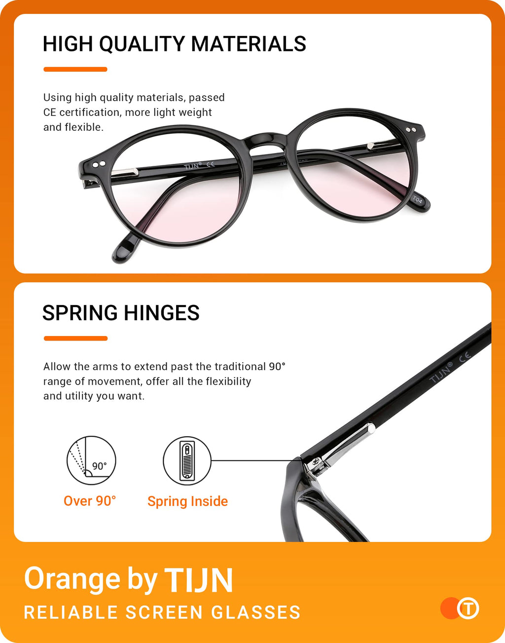 TIJN Blue Light Blocking Glasses Men Women Vintage Thick Round Rim Frame Eyeglasses(Black Tinted Blush)