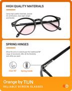 TIJN Blue Light Blocking Glasses Men Women Vintage Thick Round Rim Frame Eyeglasses(Black Tinted Blush)