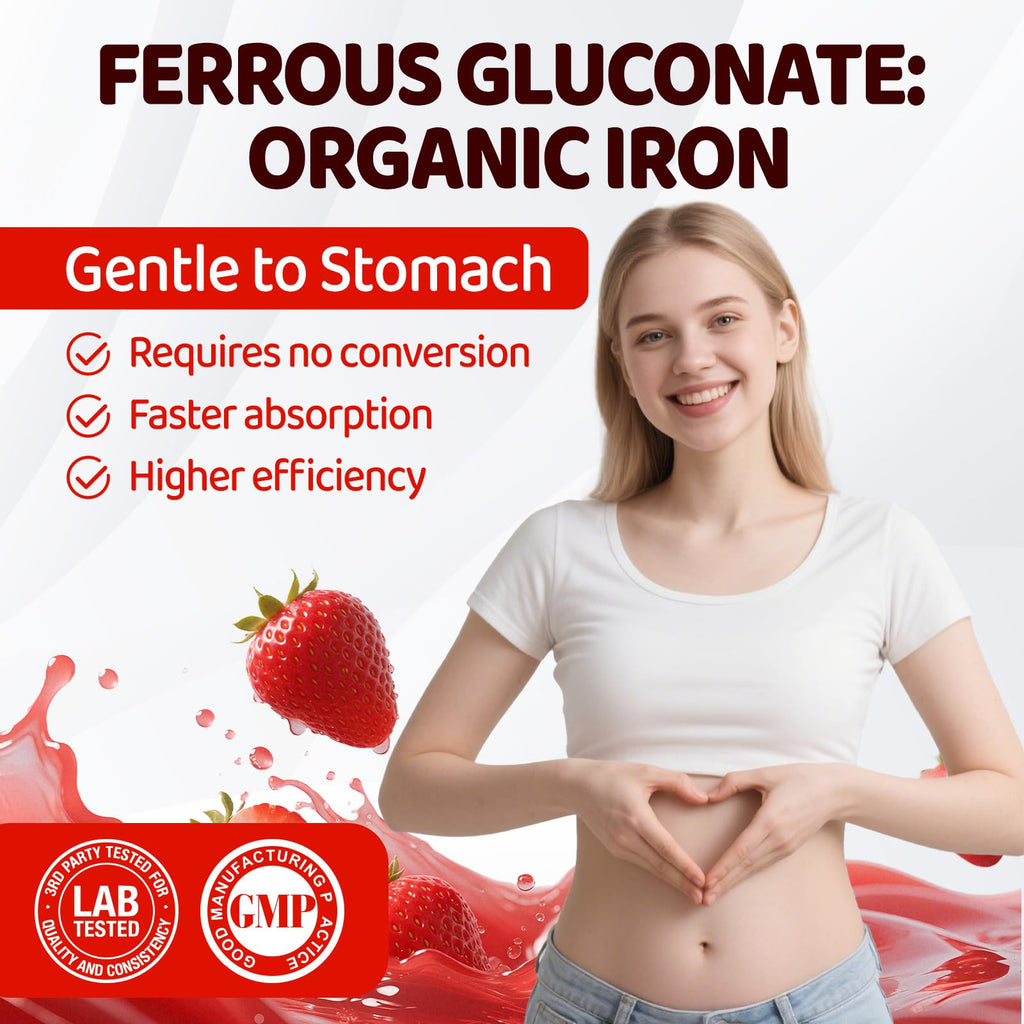 Iron Gummies for Women Teen Girls, Ferrous Gluconate 324 mg with Vitamin C, Iron Supplement Plus Vitamin A, B, Folate, Copper, Zinc, Energy & Blood Support, Immune Health, Sugar Free 60 Gummies