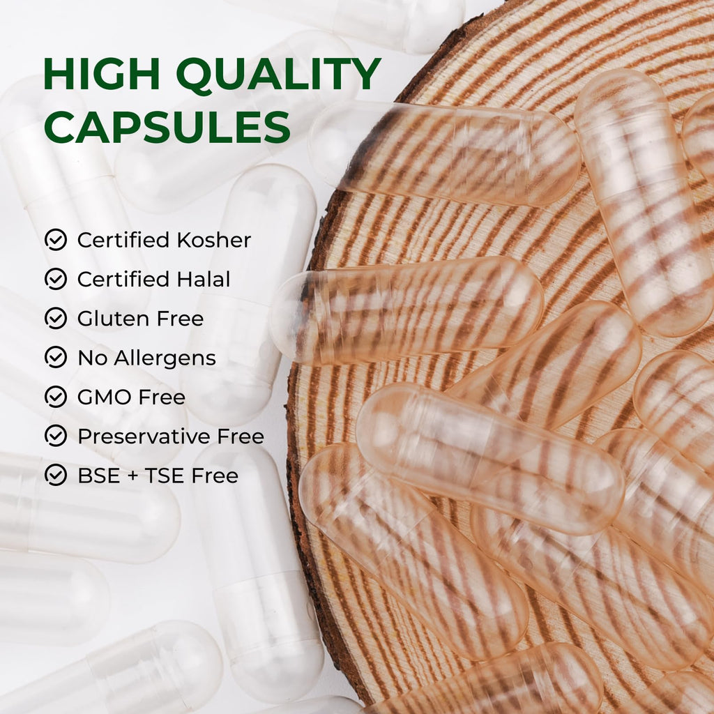 Angtai JN Empty Capsules Size 00 Separated Vegan Pill Caps Plant Based Clear (1,000 Caps+1,000 Bodies) Gluten Free, Non-GMO, Halal Certified Filling Kit for Vegetarian DIY Your Own Supplements