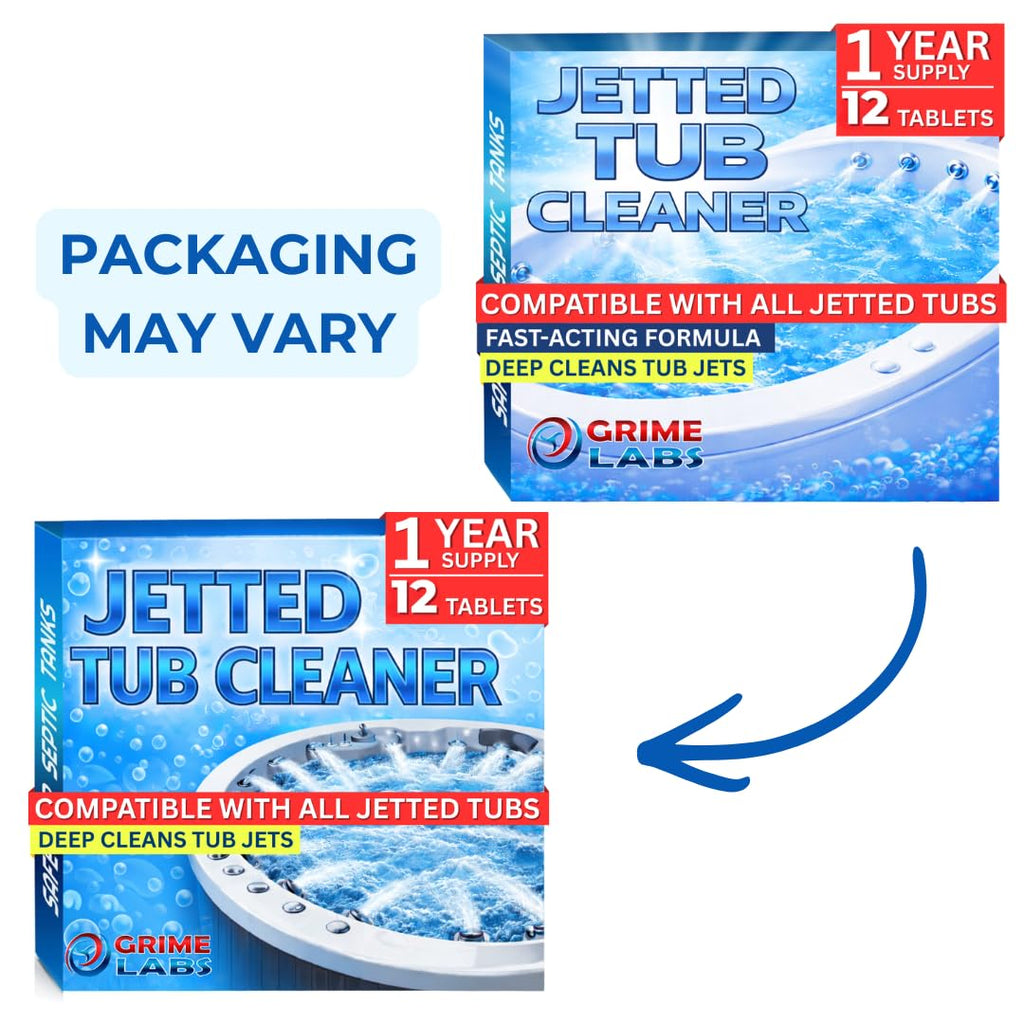 GRIME LABS Jetted Tub Cleaner Tablets – Bathtub Jet & Pipe Cleaner for Whirlpool Baths, Spas & Hot Tubs, Deep Cleans Tub Jets, Septic Safe, 12 Tablets