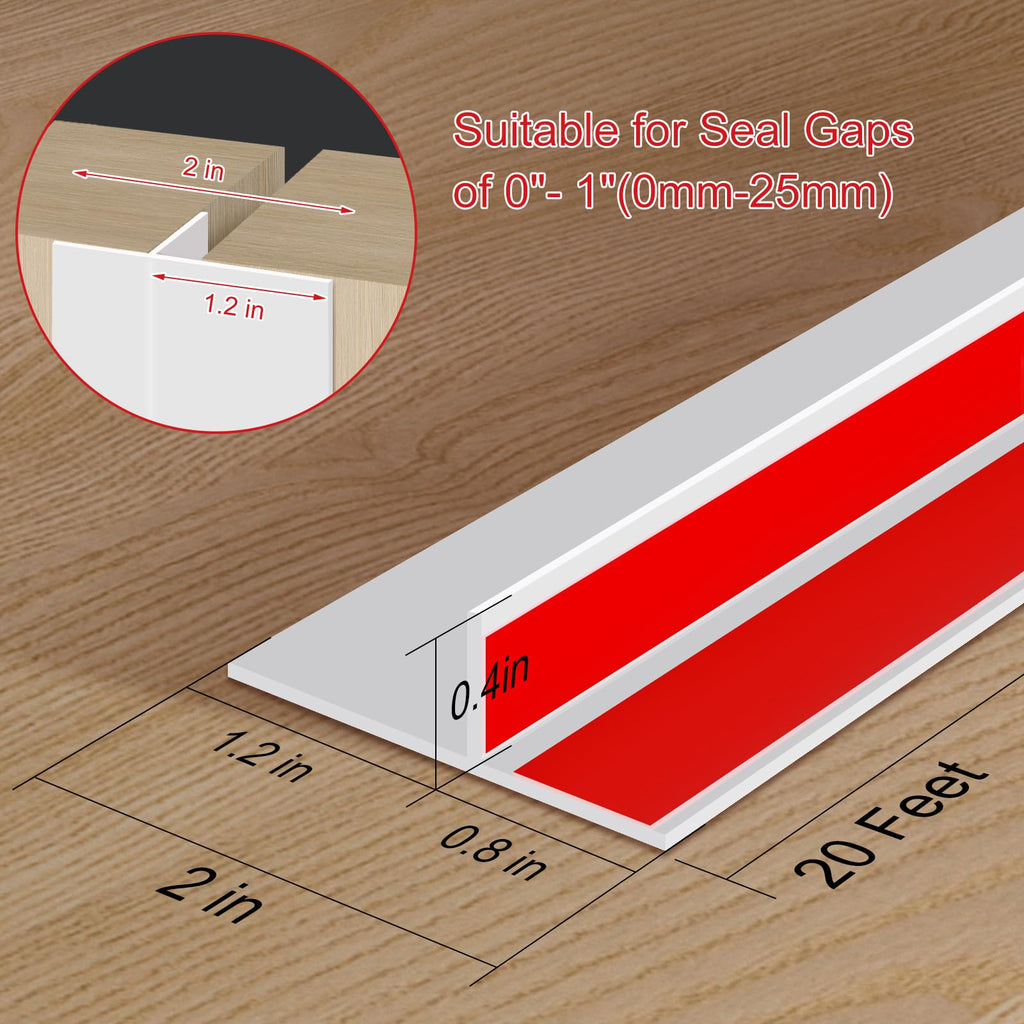 T-Shaped Silicone Seal Strip for Door & Windows, 20Ft Weatherproof Draft Stopper, Gap Seal for Door Sides (White)