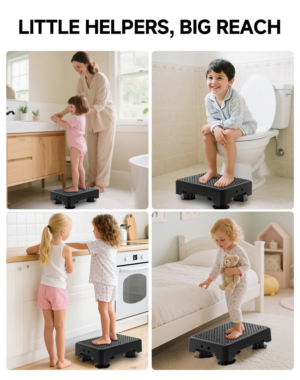 LIFTOZA Adjustable Step Stool for Adults, Bed Step Stools, 600 LBS Capacity Safety Wide Step Platform, Indoor and Outdoor Steps for Seniors, Non-Slip Stepping Stool Elderly Assistance, Black
