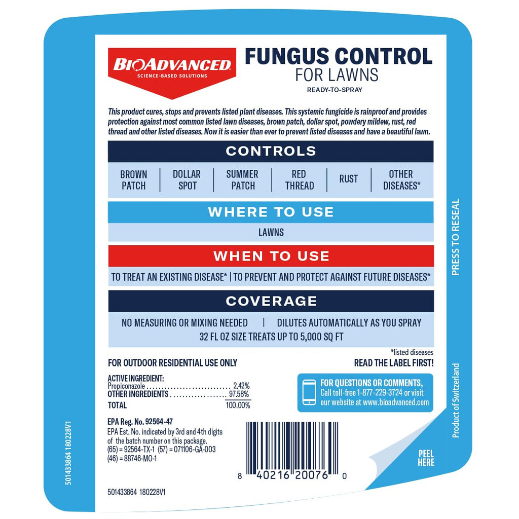 BioAdvanced Fungus Control for Lawns - Ready-to-Spray - Cures and Prevents Lawn Diseases - Up to 1 Month Protection - Covers 5,000 Square Feet - 32 fl oz Bottle